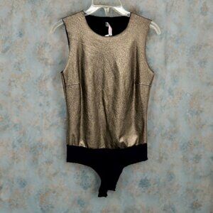 Metallic Gold Faux Leather Bodysuit
